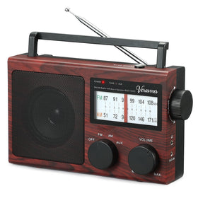 Veravoxes portable AM/FM radio with bass control for richer audio on the go.