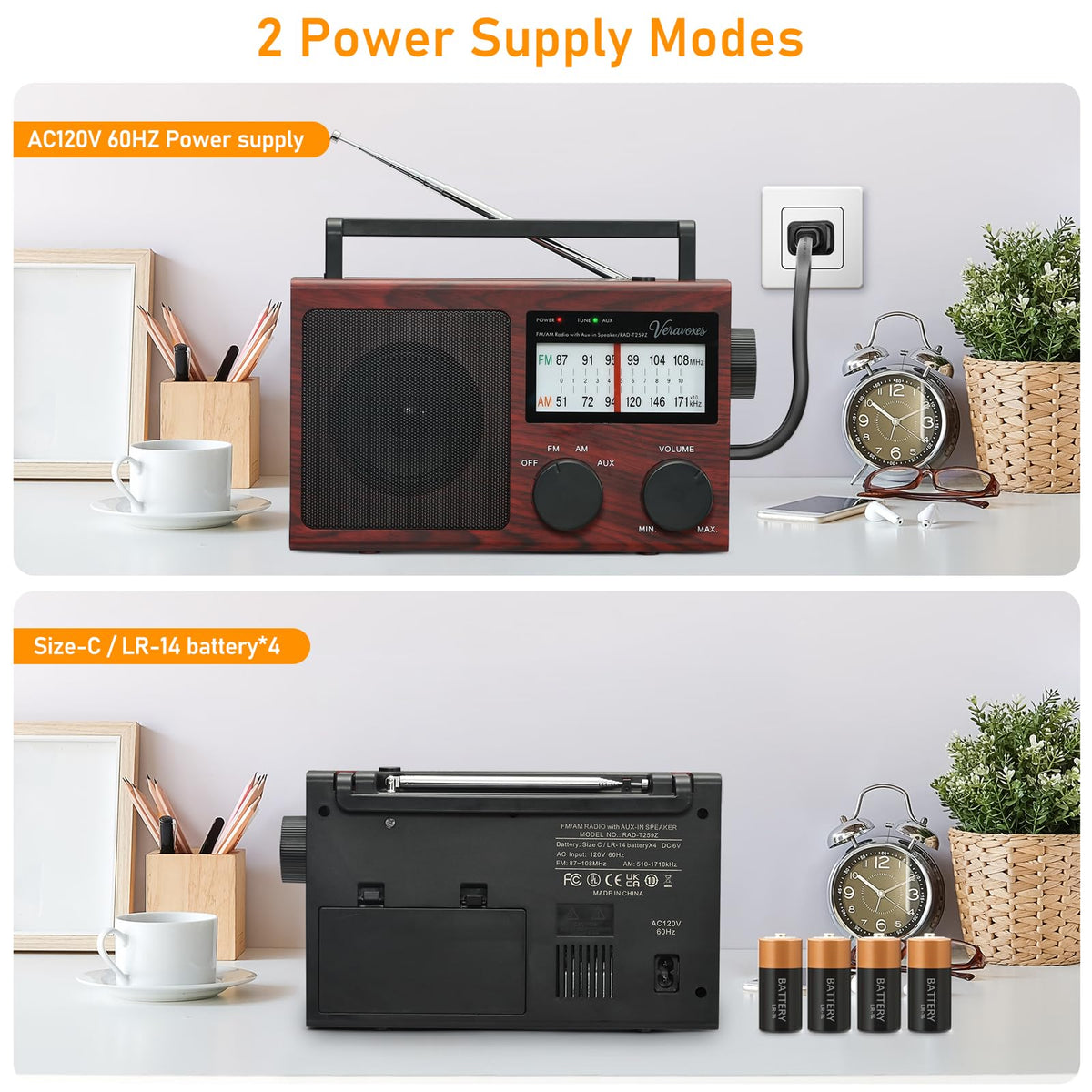 Veravoxes radio with built-in high-power speaker for clear sound.