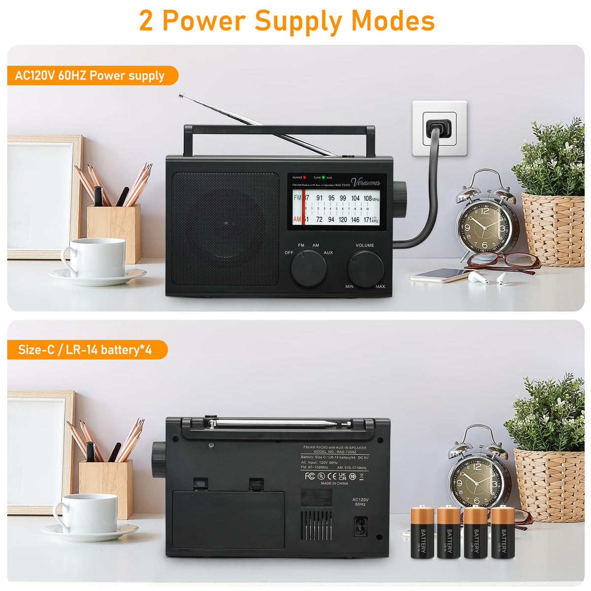VERAVOXES radio with extended DSP antenna for stronger reception in any room
