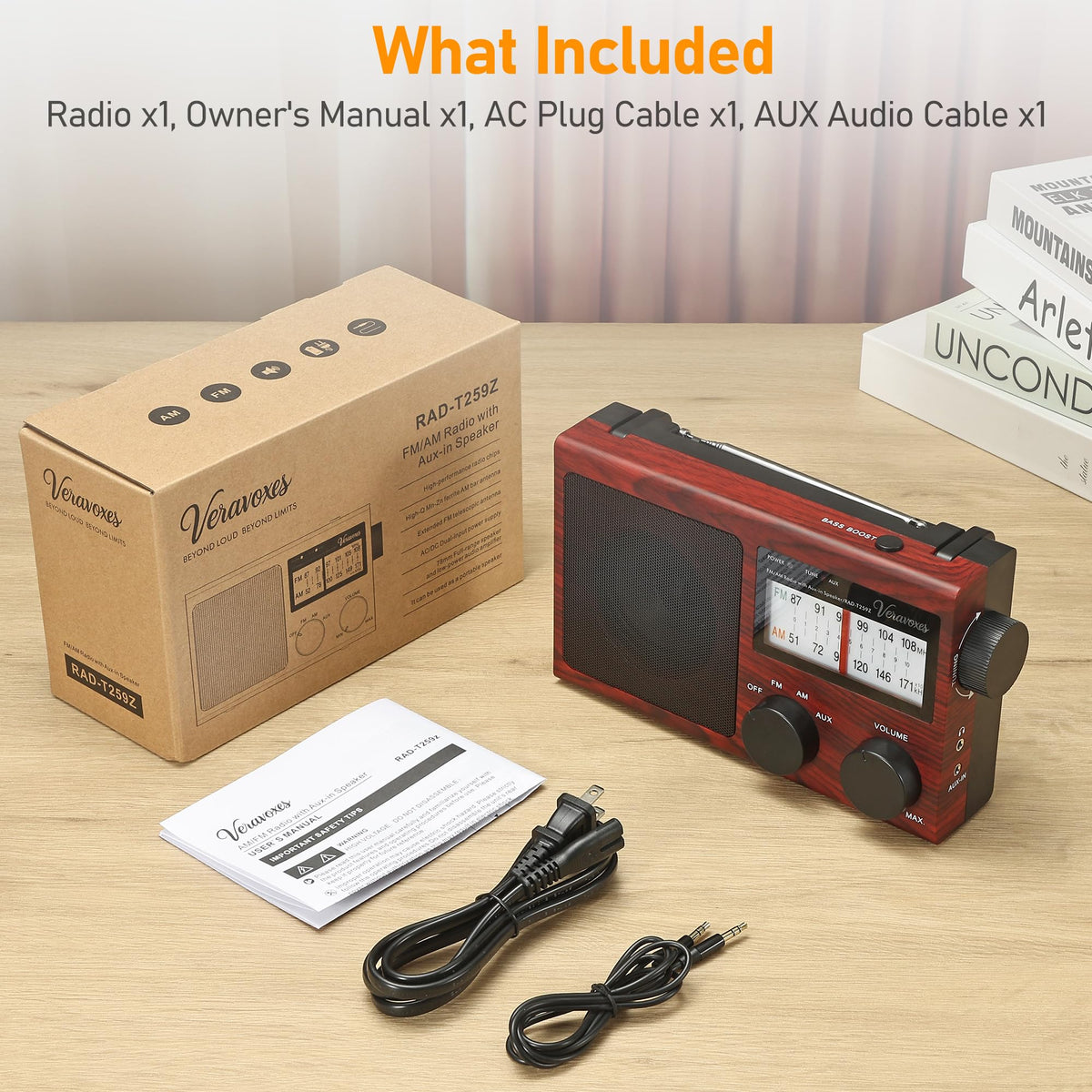 Veravoxes radio in red oak wood grain blends with classic interiors.
