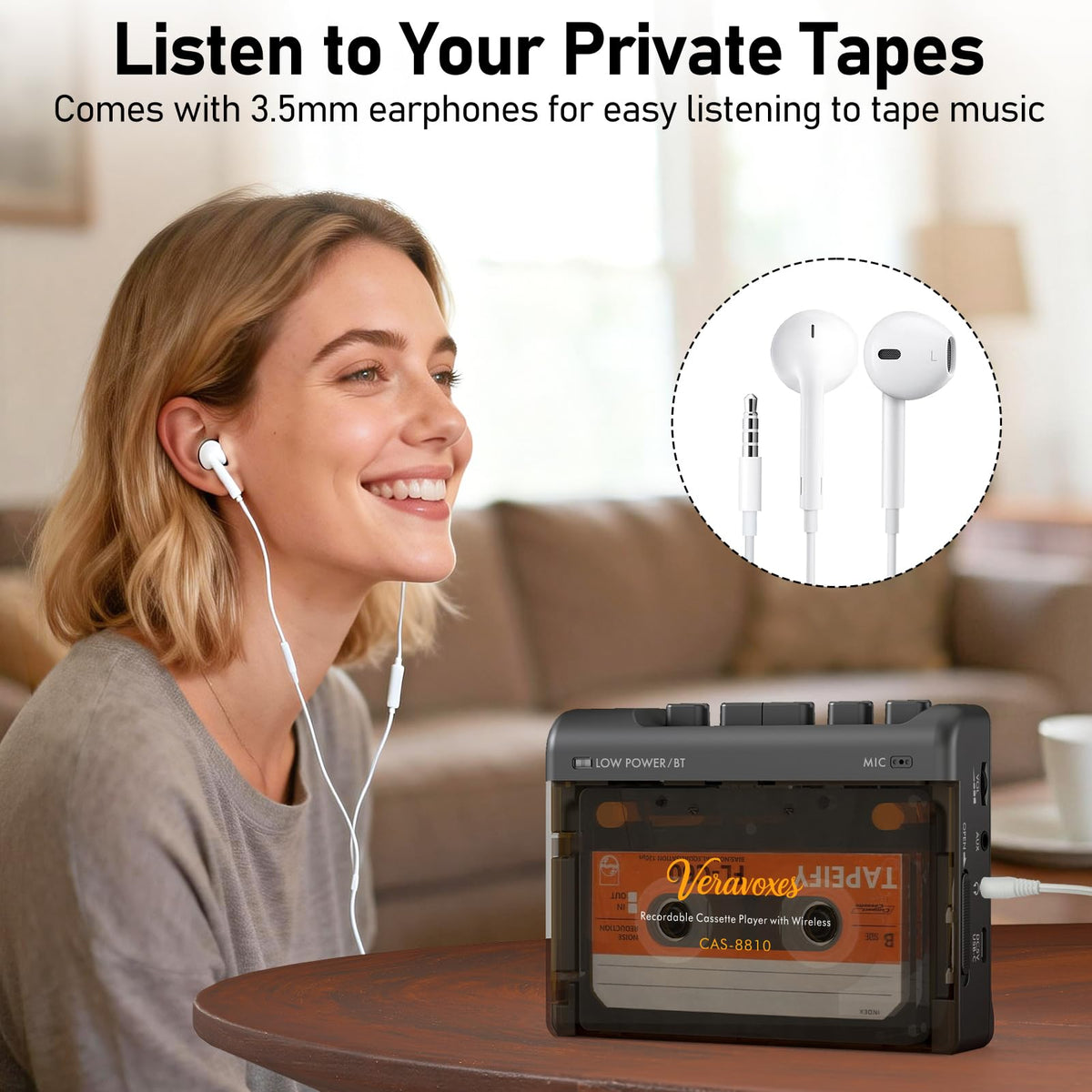 VERAVOXES side view with open battery compartment for portable power