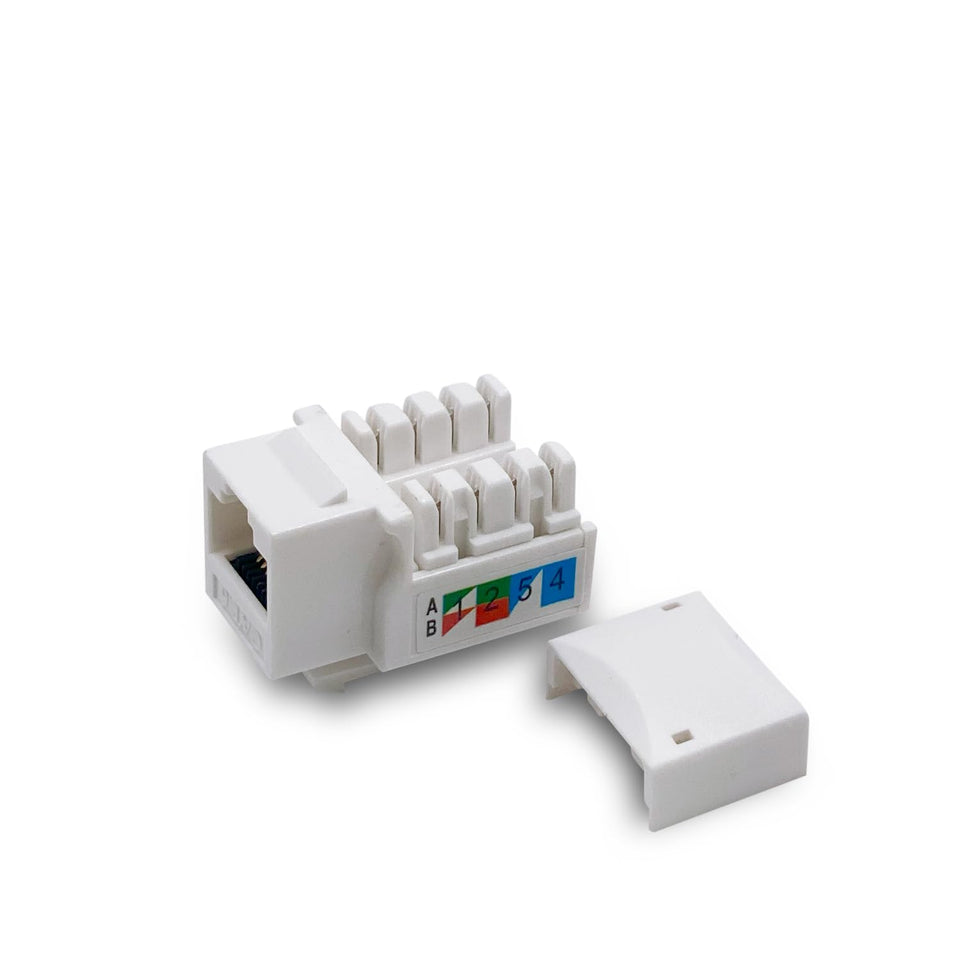 Verbex Cat6 keystone jack front view showing RJ45 port and clean profile for reliable connections