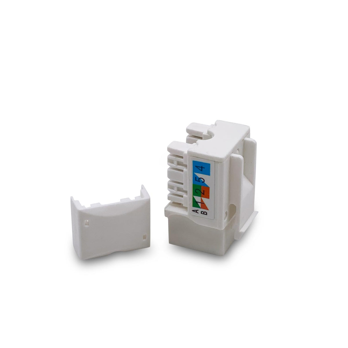 Verbex keystone jack beside a ruler showing compact keystone size and ease of mounting