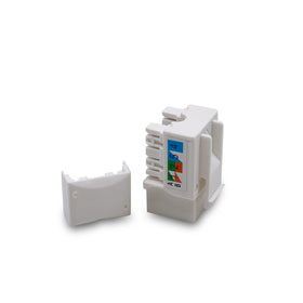 Verbex keystone jack beside a ruler showing compact keystone size and ease of mounting