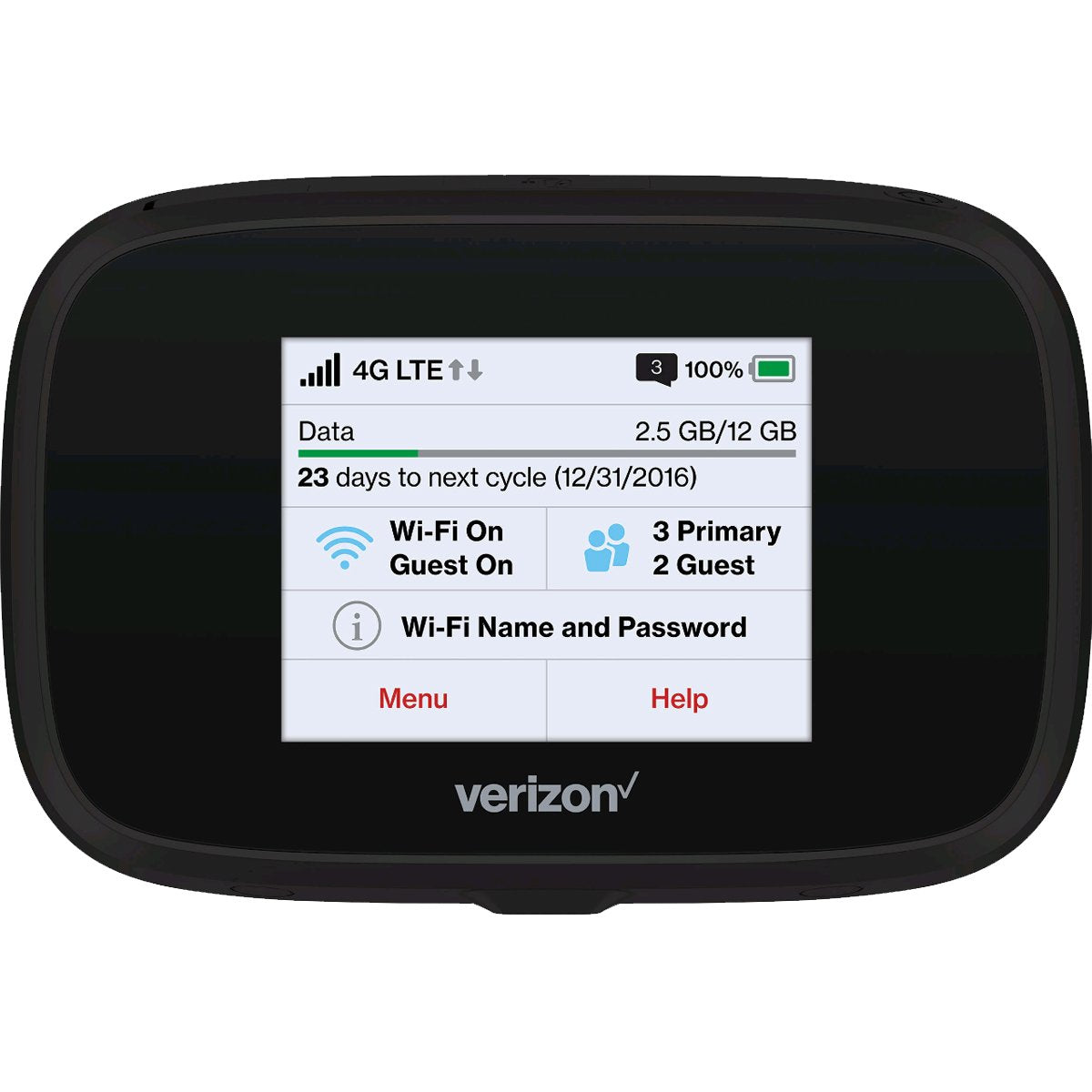 Verizon MiFi7730L-D Jetpack front view, compact hotspot for on-the-go connectivity.