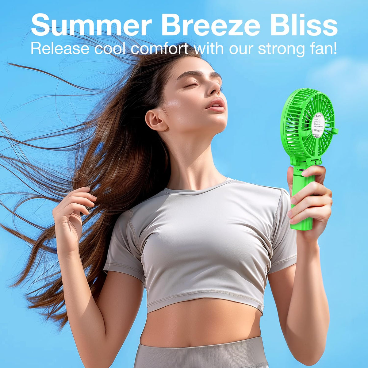 VersionTECH fan hanging from umbrella design for outdoor use