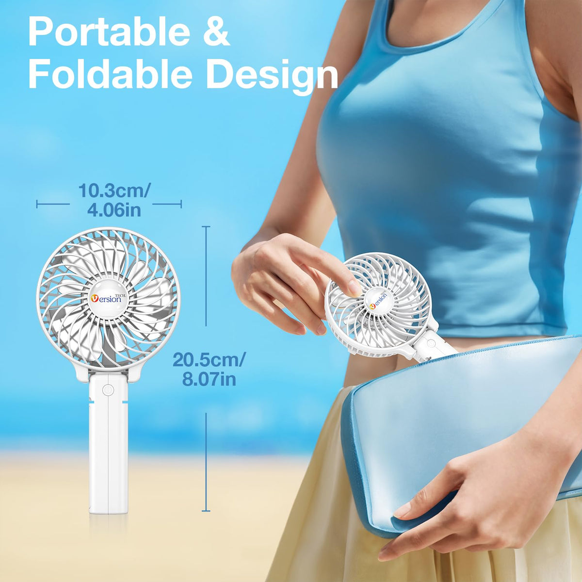 VersionTECH lightweight portable fan ready for travel and outdoor events.