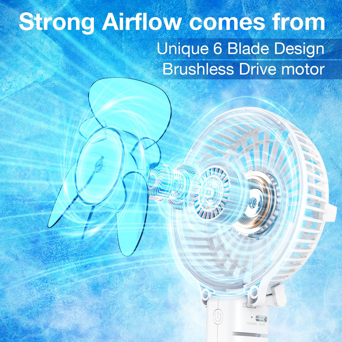 VersionTECH handheld fan side view highlighting slim profile for travel.