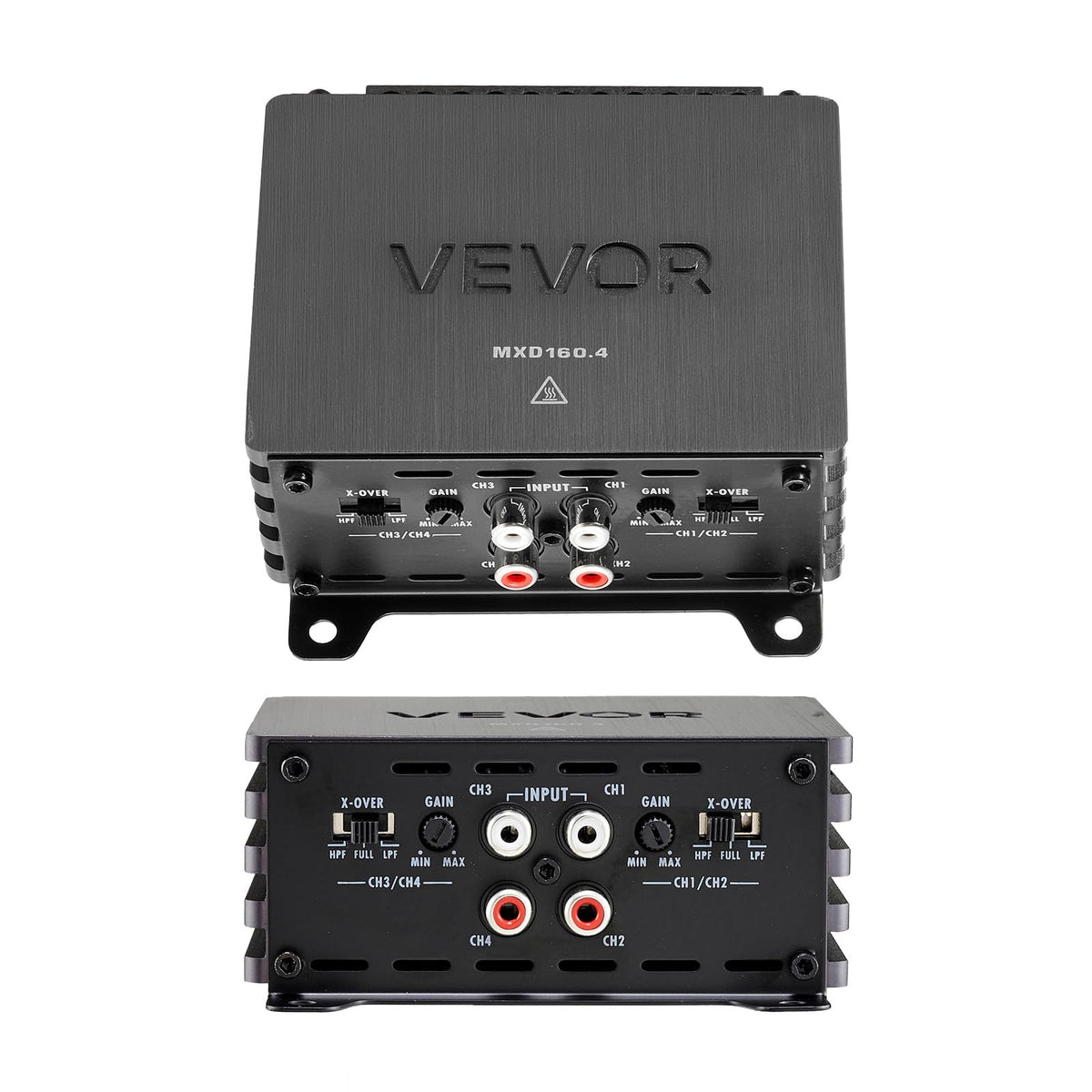 VEVOR 4-channel car amplifier top view for easy installation in vehicles