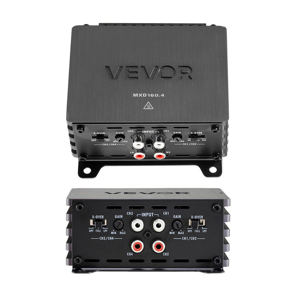 VEVOR 4-channel car amplifier top view for easy installation in vehicles