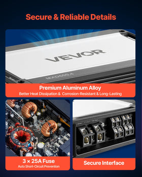 VEVOR 4-ohm stable output supports high-power performance for demanding audio.