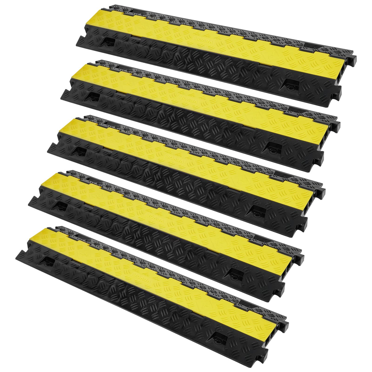 VEVOR 5-pack TPU cable protector ramp with dual channels for wires and hoses.