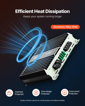 VEVOR 1200W mono amp heat-dissipation aluminum chassis in action