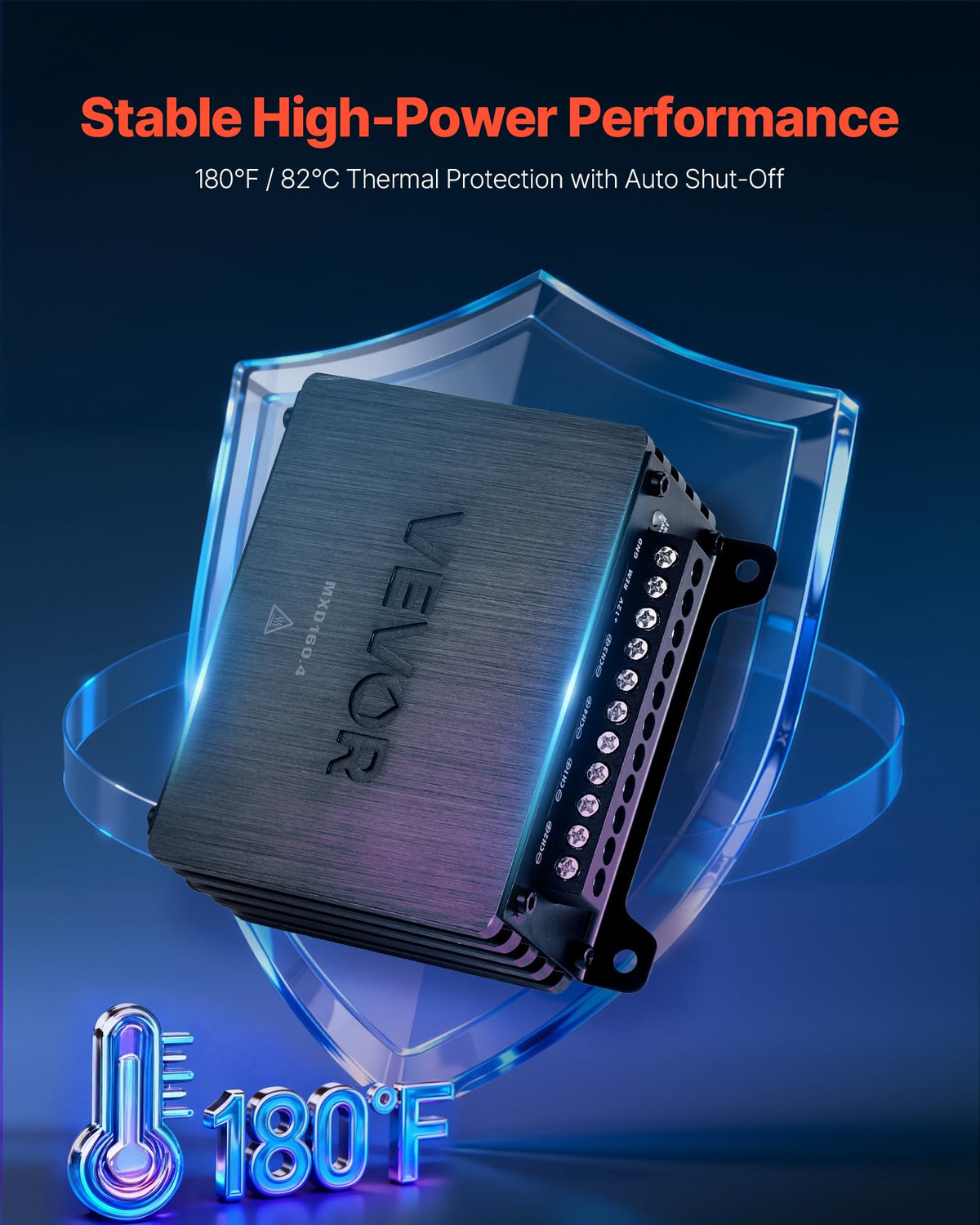 VEVOR 4x110W output at 4Ω illustrating high-power performance