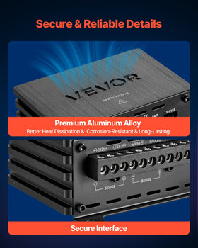 VEVOR 4x160W output at 2Ω showing strong load handling
