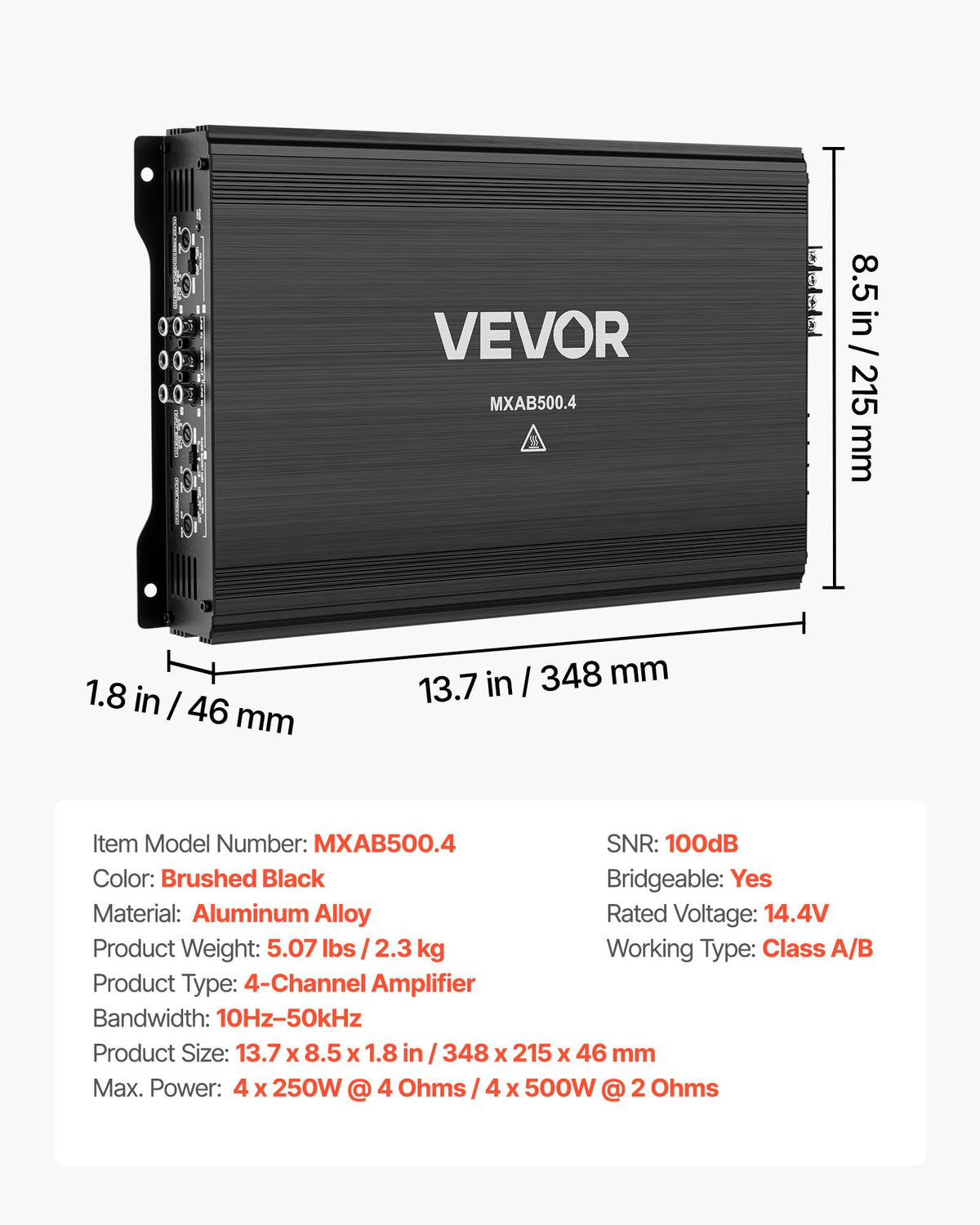 VEVOR product label and specs visible for quick verification of power ratings