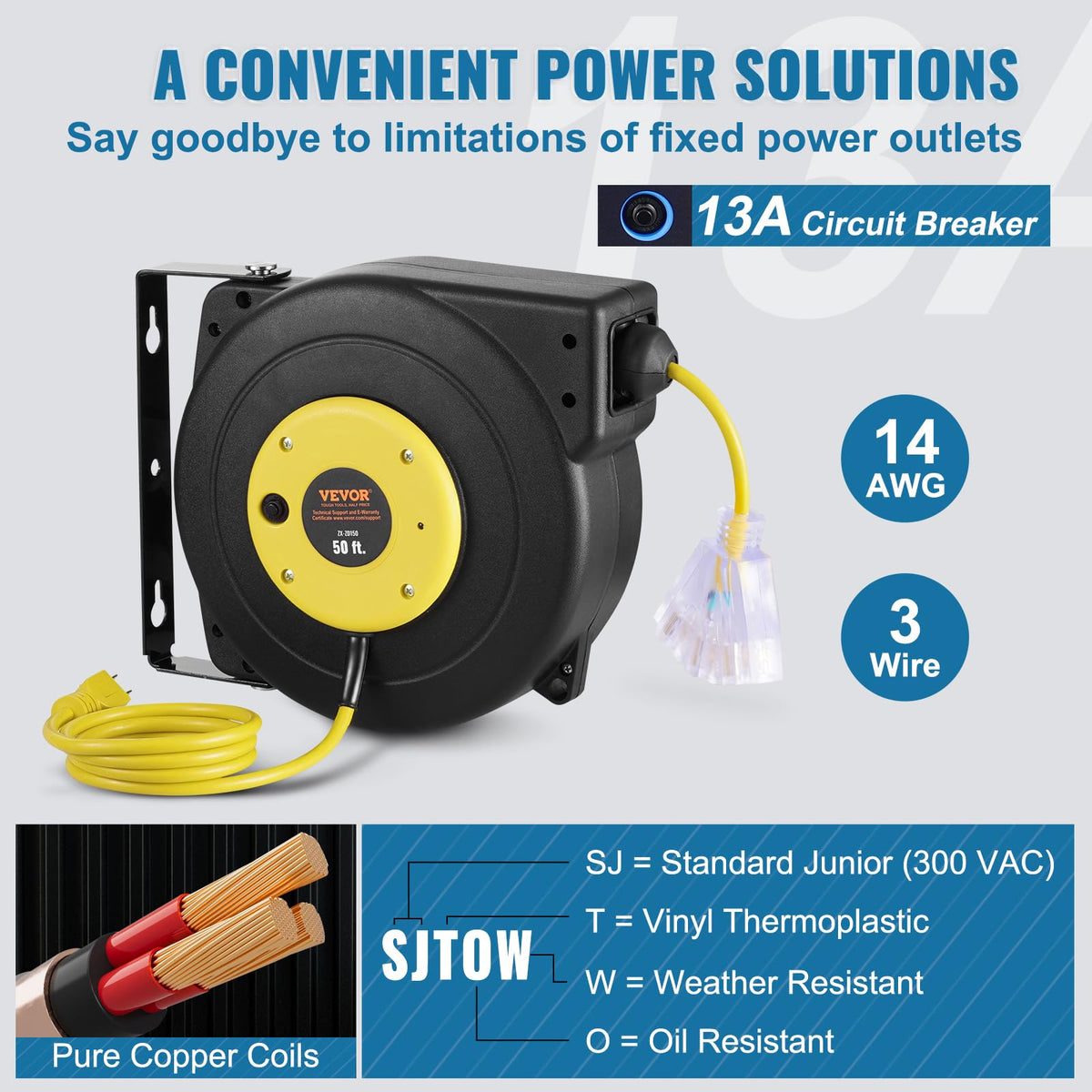 VEVOR automatic retract system keeps cords tidy and tangle-free.