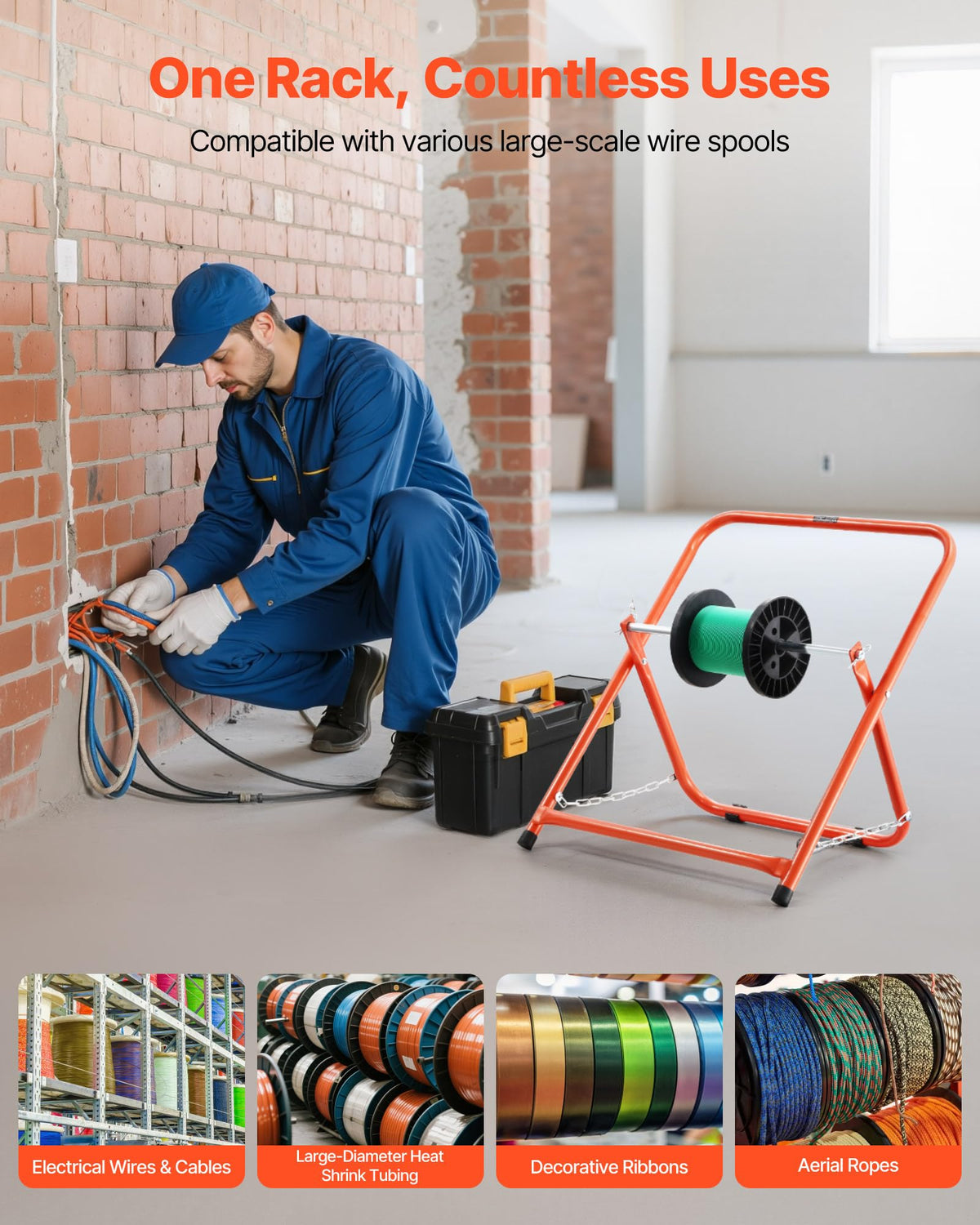 VEVOR cable caddy mounted in van showing job-site readiness and convenient transport benefit