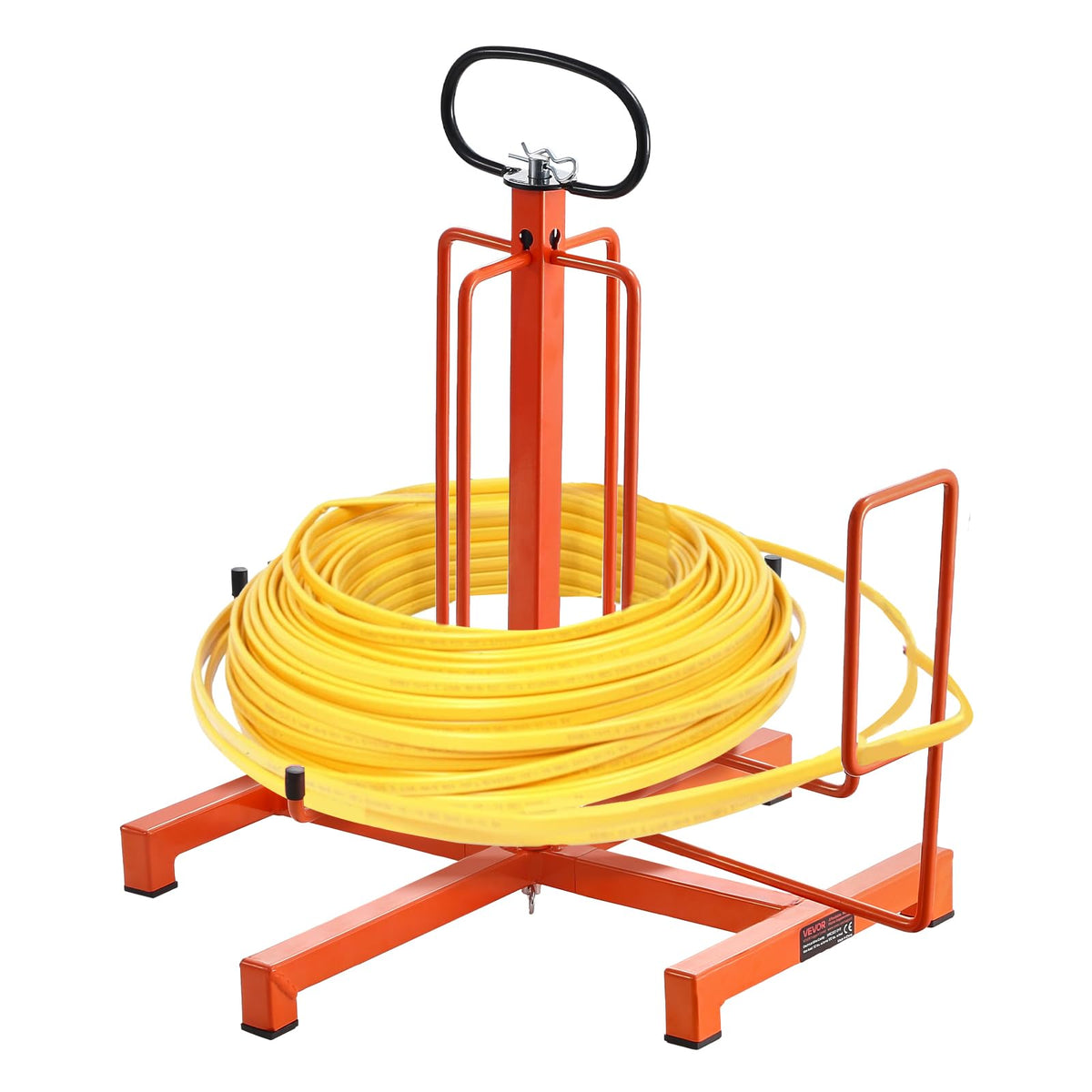 VEVOR front view of cable dispenser showing stable spool support and tidy payout