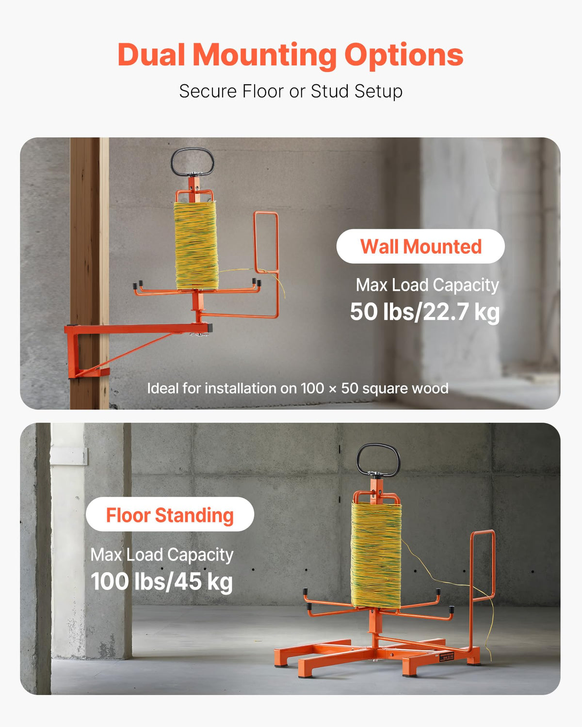 VEVOR cable dispenser mounted on stud for space-saving and secure holding