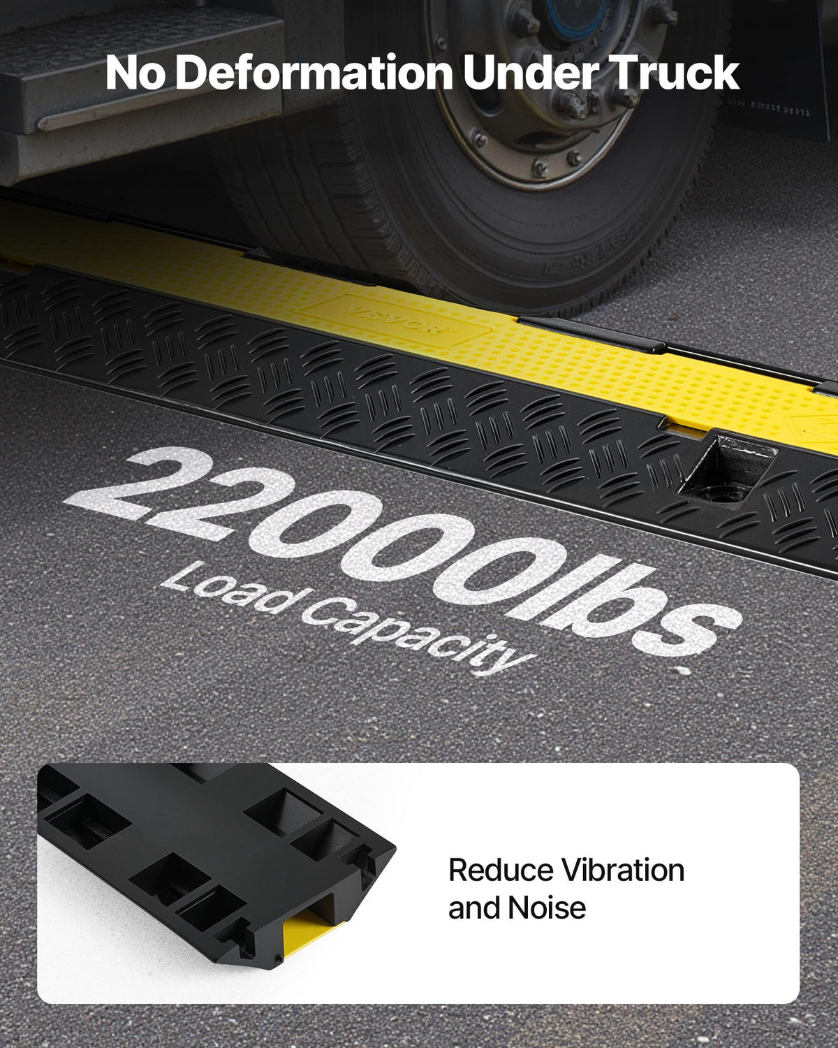 VEVOR Ramp shows 22,000 lbs axle capacity protecting heavy vehicles.