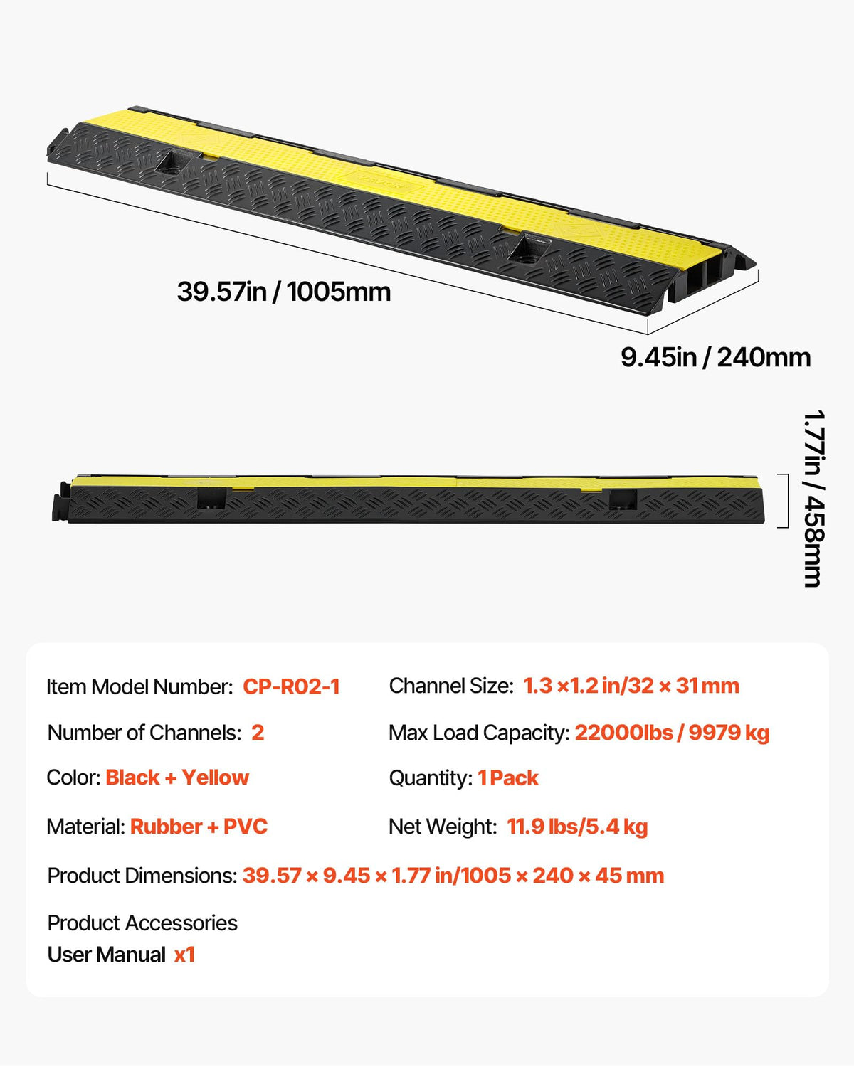 VEVOR Durable rubber construction withstands heavy traffic and curb transitions.