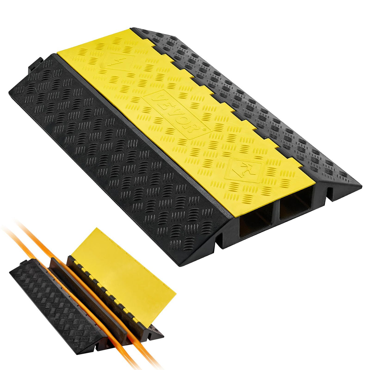 VEVOR cable protector ramp with top-cover open for fast cable routing.