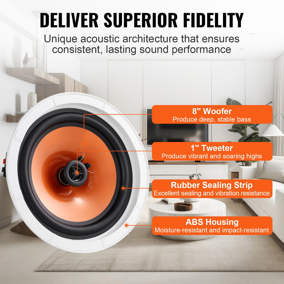 VEVOR rubber sealing strip reduces leakage for clean sound.