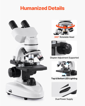 360 degree rotatable head on the VEVOR microscope for flexible viewing