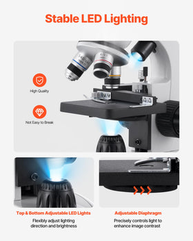 Dual coarse and fine focus on the VEVOR microscope for precise slides