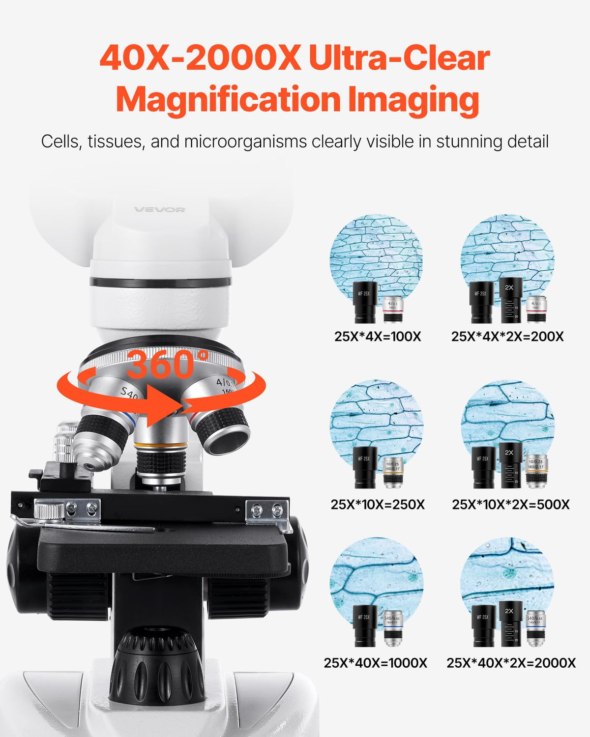 VEVOR microscope with LED illumination for bright sample viewing