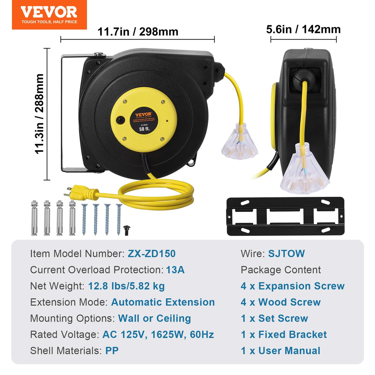 VEVOR durable PP case protects the reel in busy workspaces.