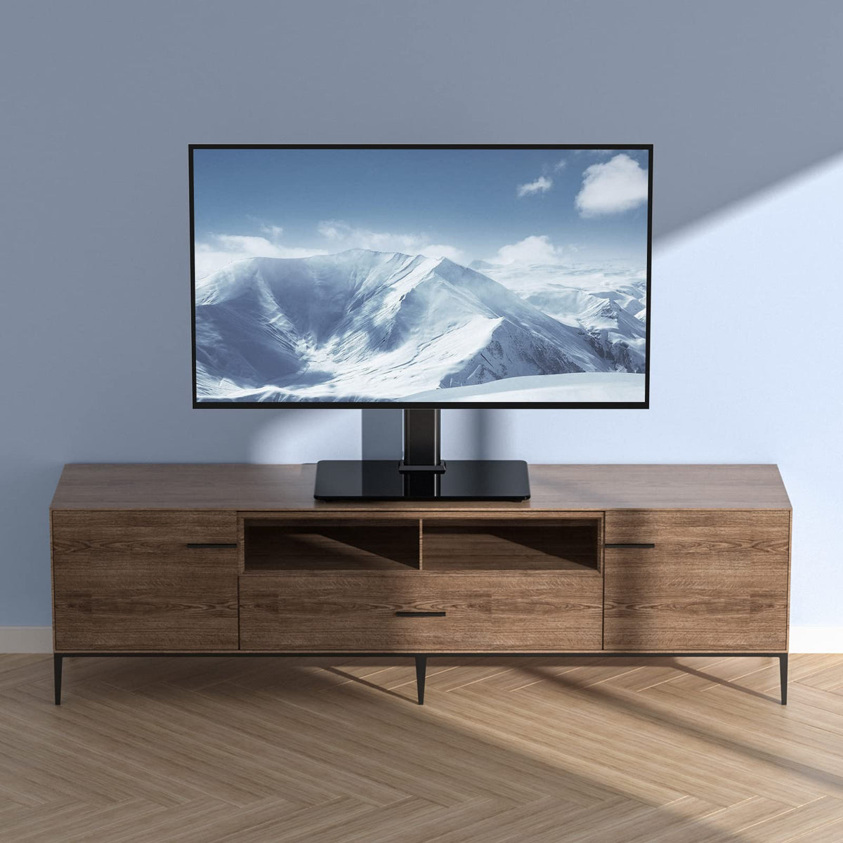 VEVOR floor-standing design enables easy relocation for cleaning behind the TV.