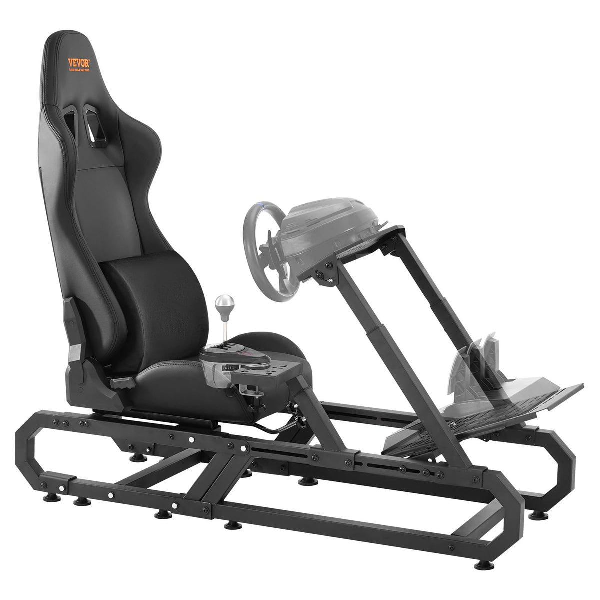 VEVOR gaming wheel stand with sturdy carbon frame for stable sim racing sessions.