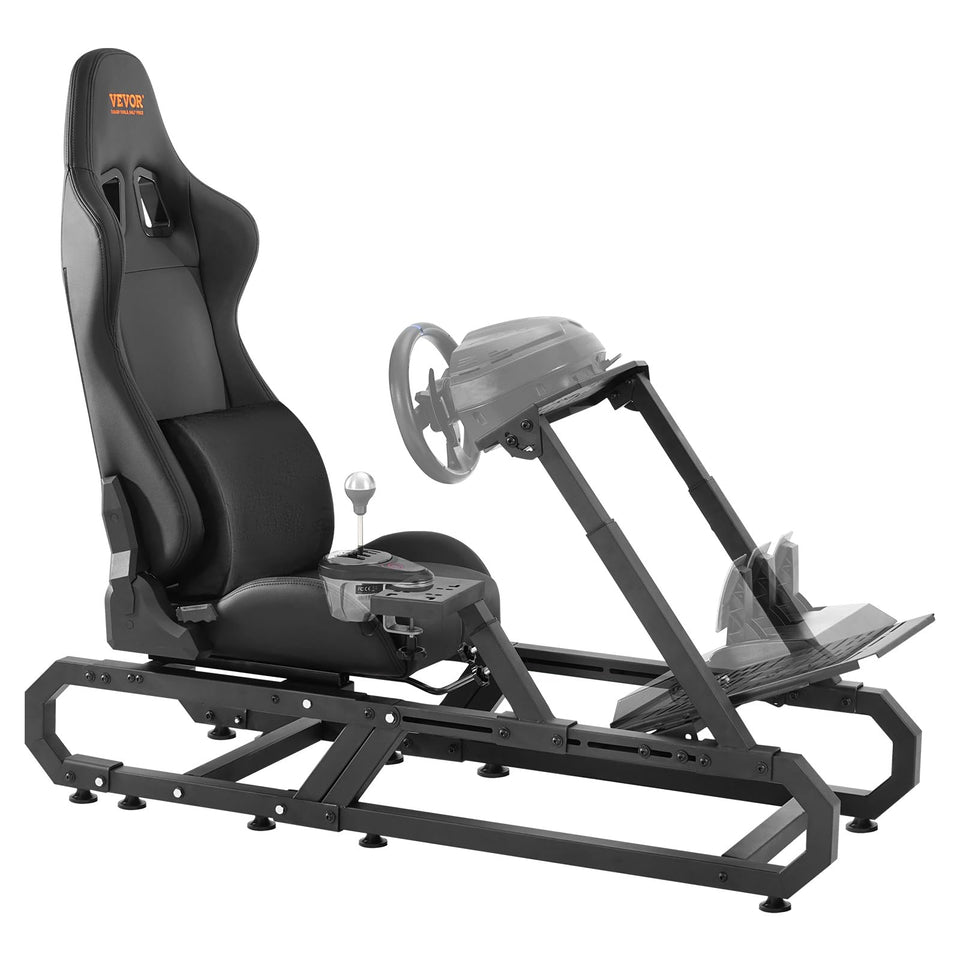 VEVOR gaming wheel stand with sturdy carbon frame for stable sim racing sessions.