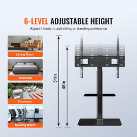 VEVOR column showing six height settings and benefit of adjustable eye-level viewing