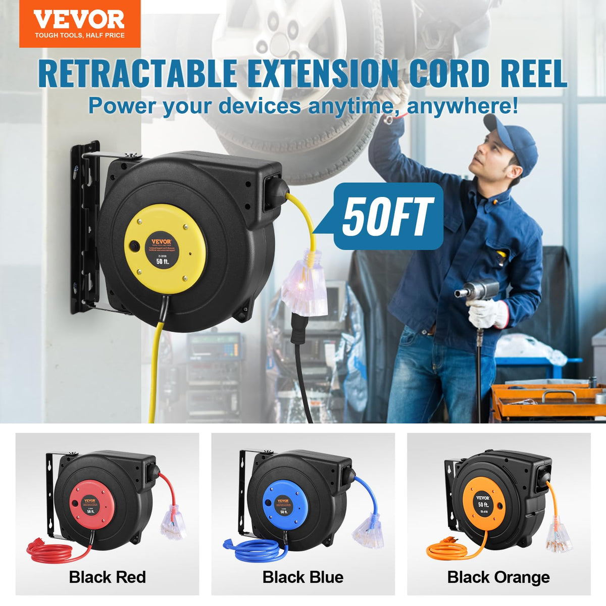 VEVOR lighted triple-tap outlet shows powered status for quick multi-device use.