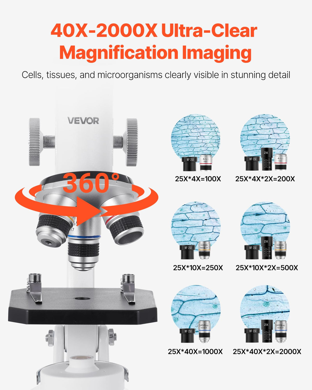 VEVOR eyepieces and focus knobs close-up offering comfortable adjustment and easy focus