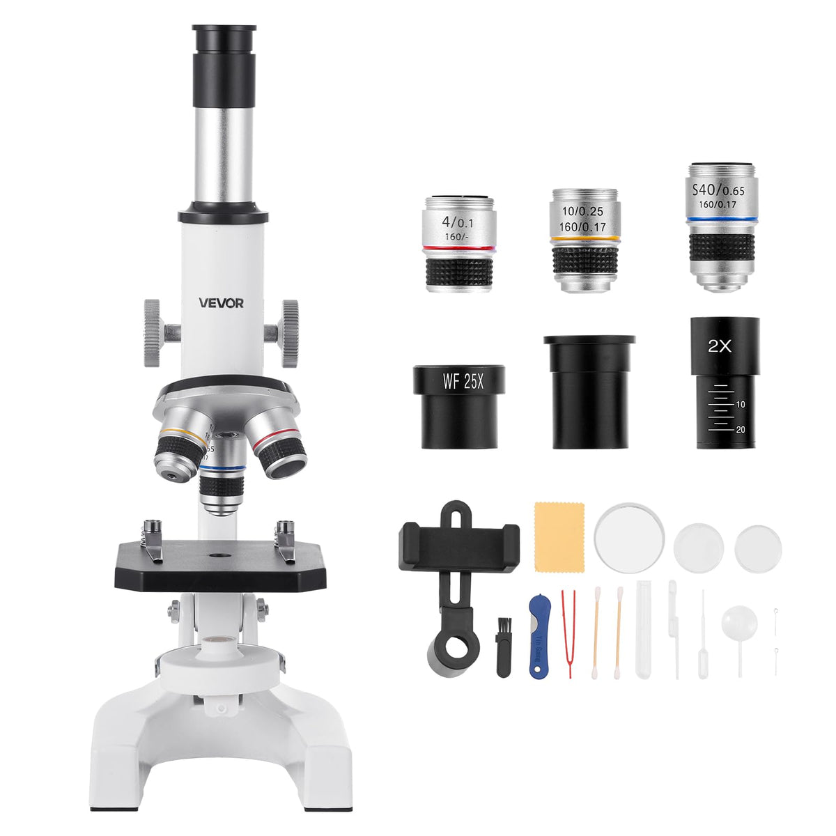 VEVOR microscope beside a hand for scale to show compact, portable size