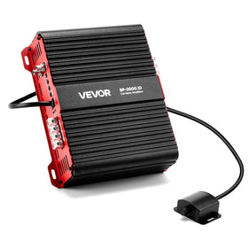 VEVOR monoblock amplifier viewed from the front for a compact, punchy bass setup.