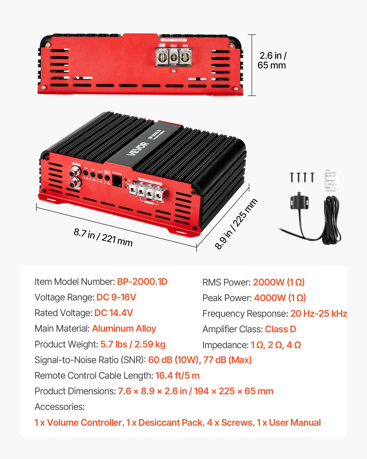 Impedance options 1/2/4 ohms supported by VEVOR amplifier.