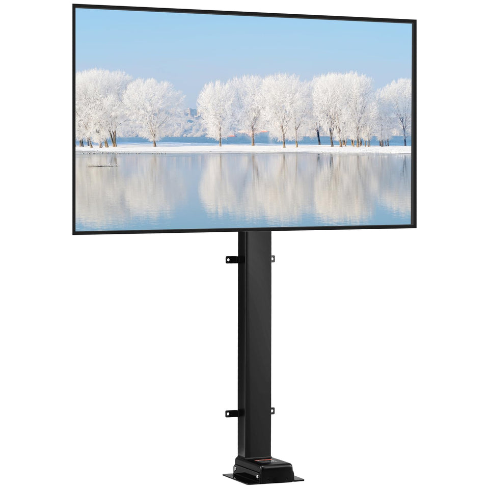 VEVOR motorized TV lift base frame shows sturdy steel construction for durable mounting.
