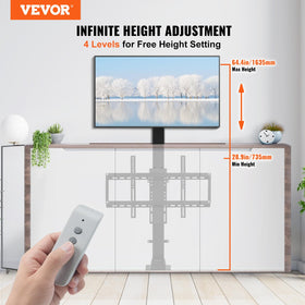 VEVOR motorized TV lift remote demonstrates convenient height control from a distance.
