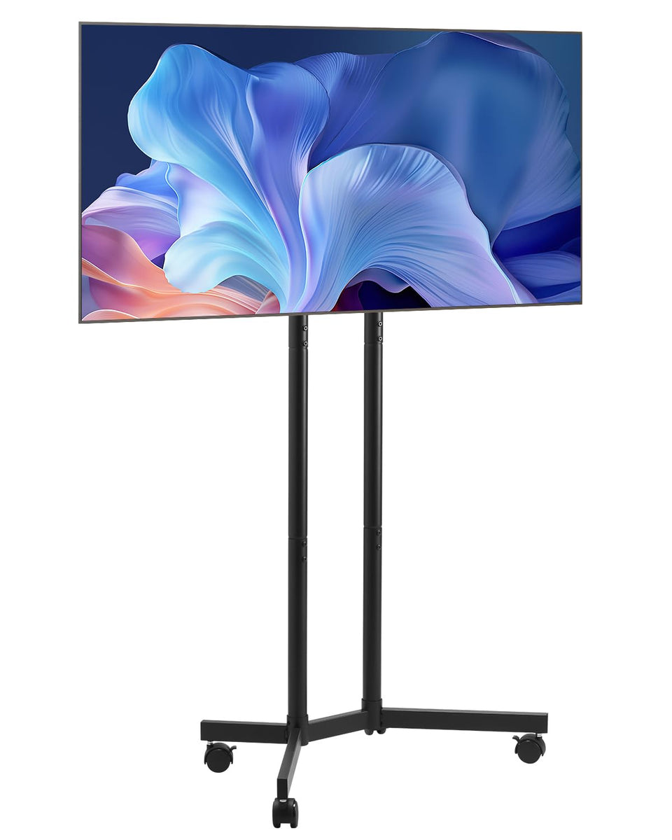 VEVOR front view of rolling TV stand showing sturdy mount and stable base benefit mobility
