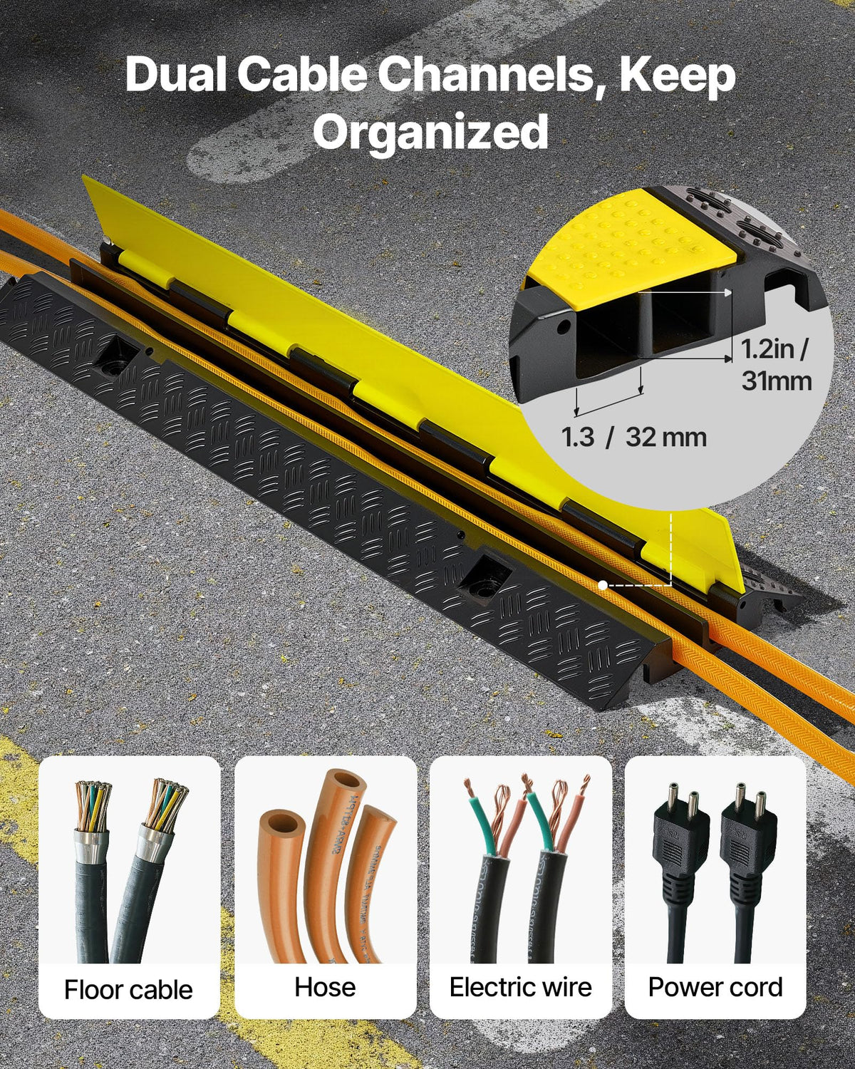VEVOR Rubber cover features a non-slip surface for safe crossings.