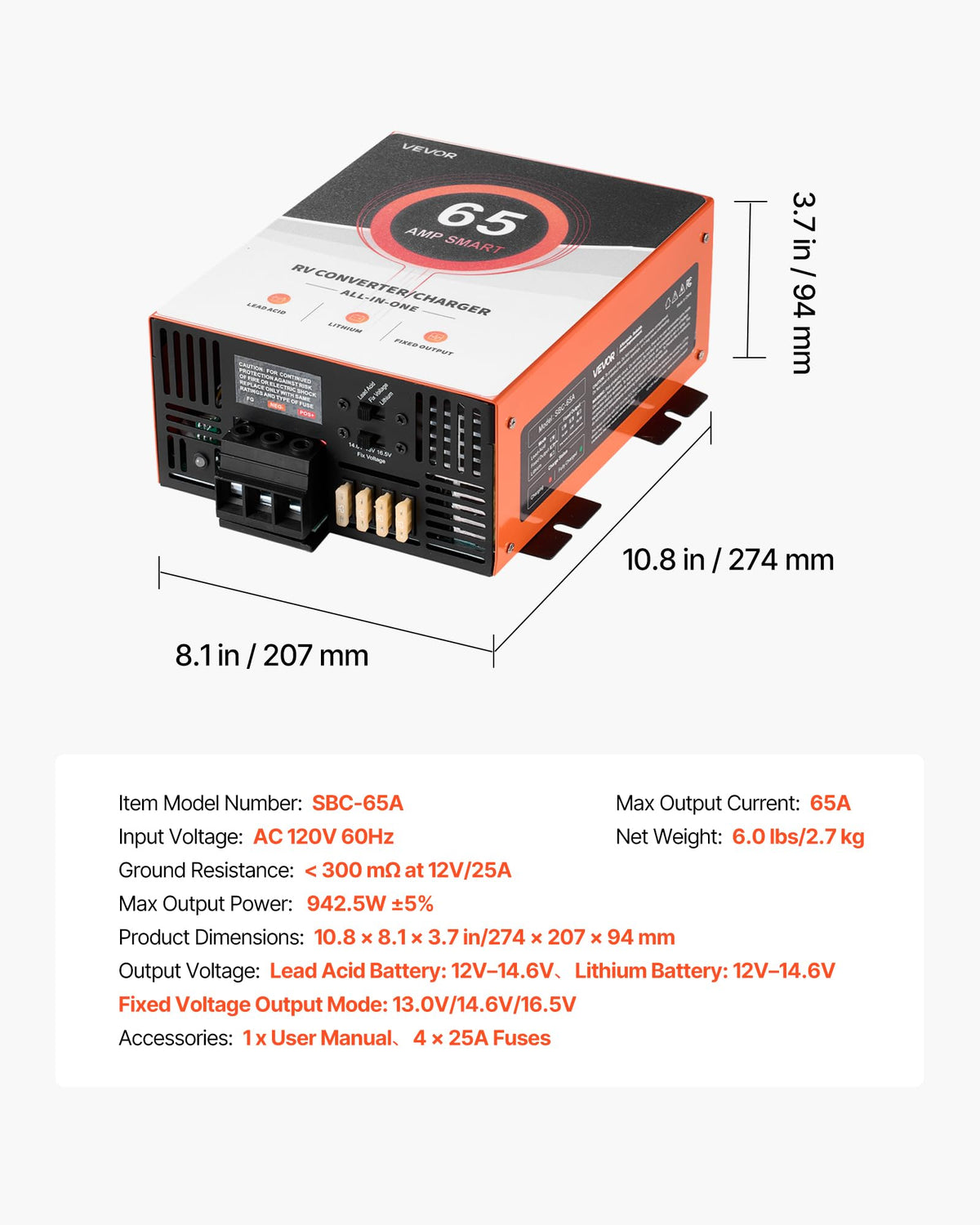 VEVOR multi-stage charging panel adapts to lead-acid or LiFePO4 packs
