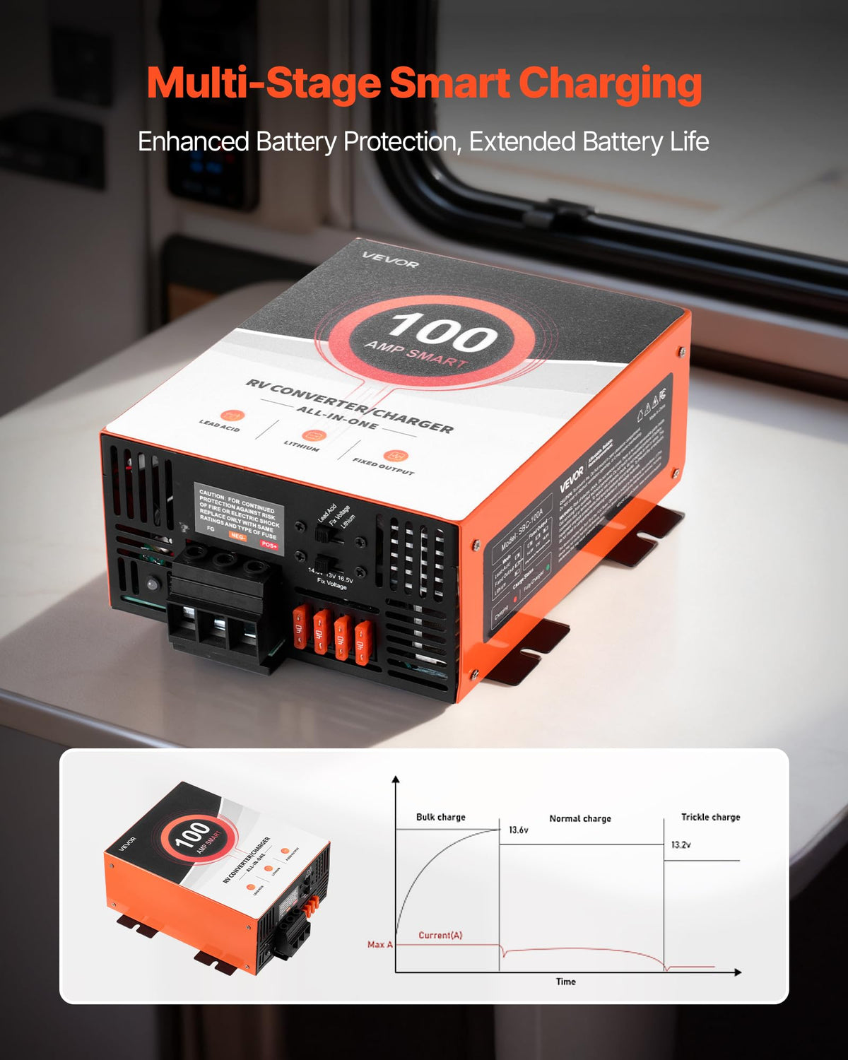 VEVOR RV power converter supports lead-acid and LiFePO4 batteries