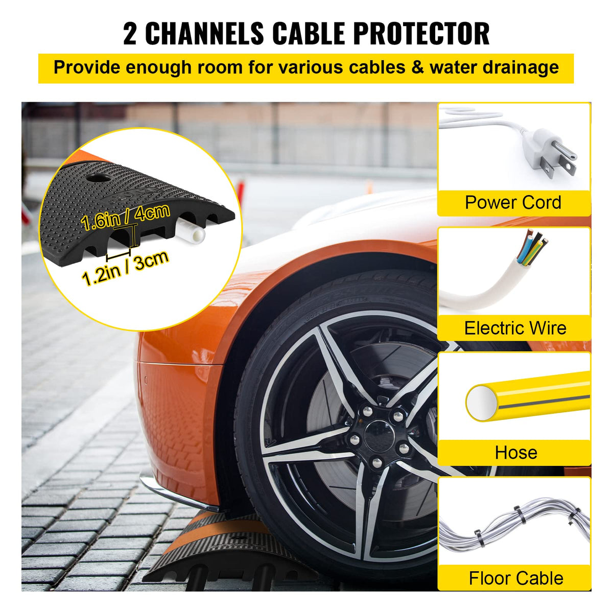 VEVOR Rubber Speed Bump yellow black reflective strip improves day and night visibility