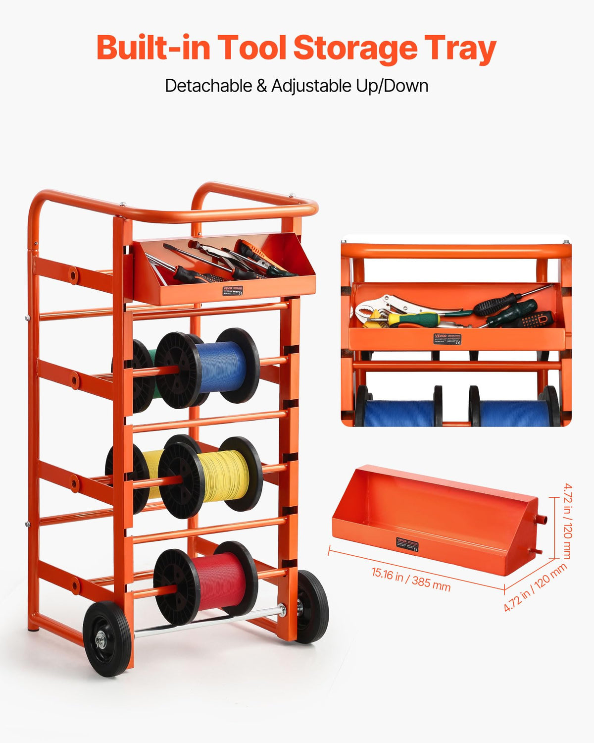 VEVOR spool rack detachable basket provides flexible on-site storage options.