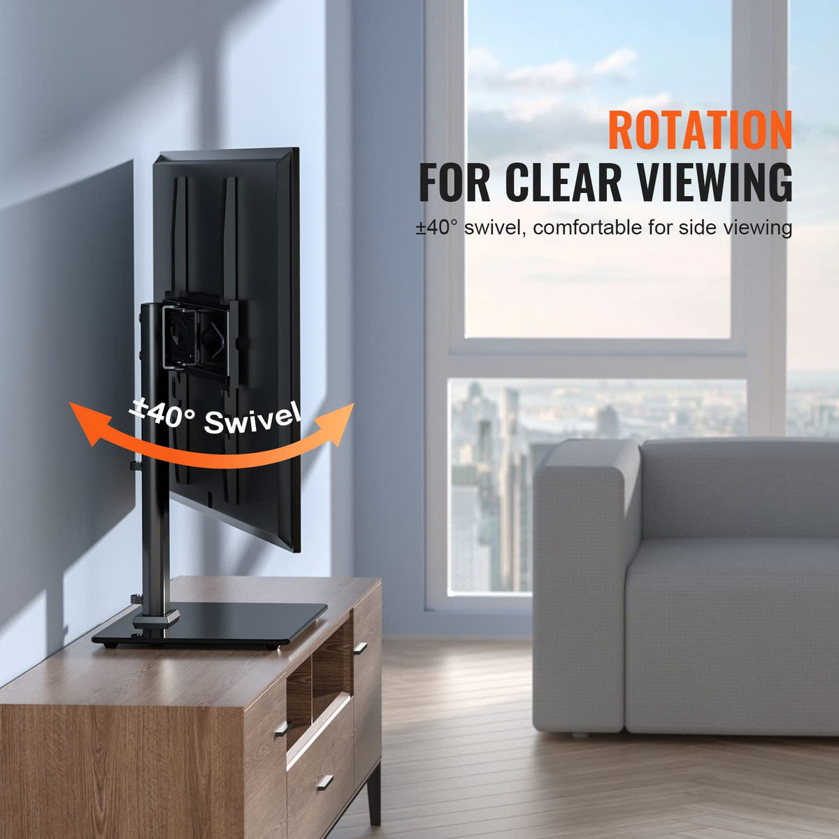 VEVOR tempered-glass base close-up emphasizing safety and design.